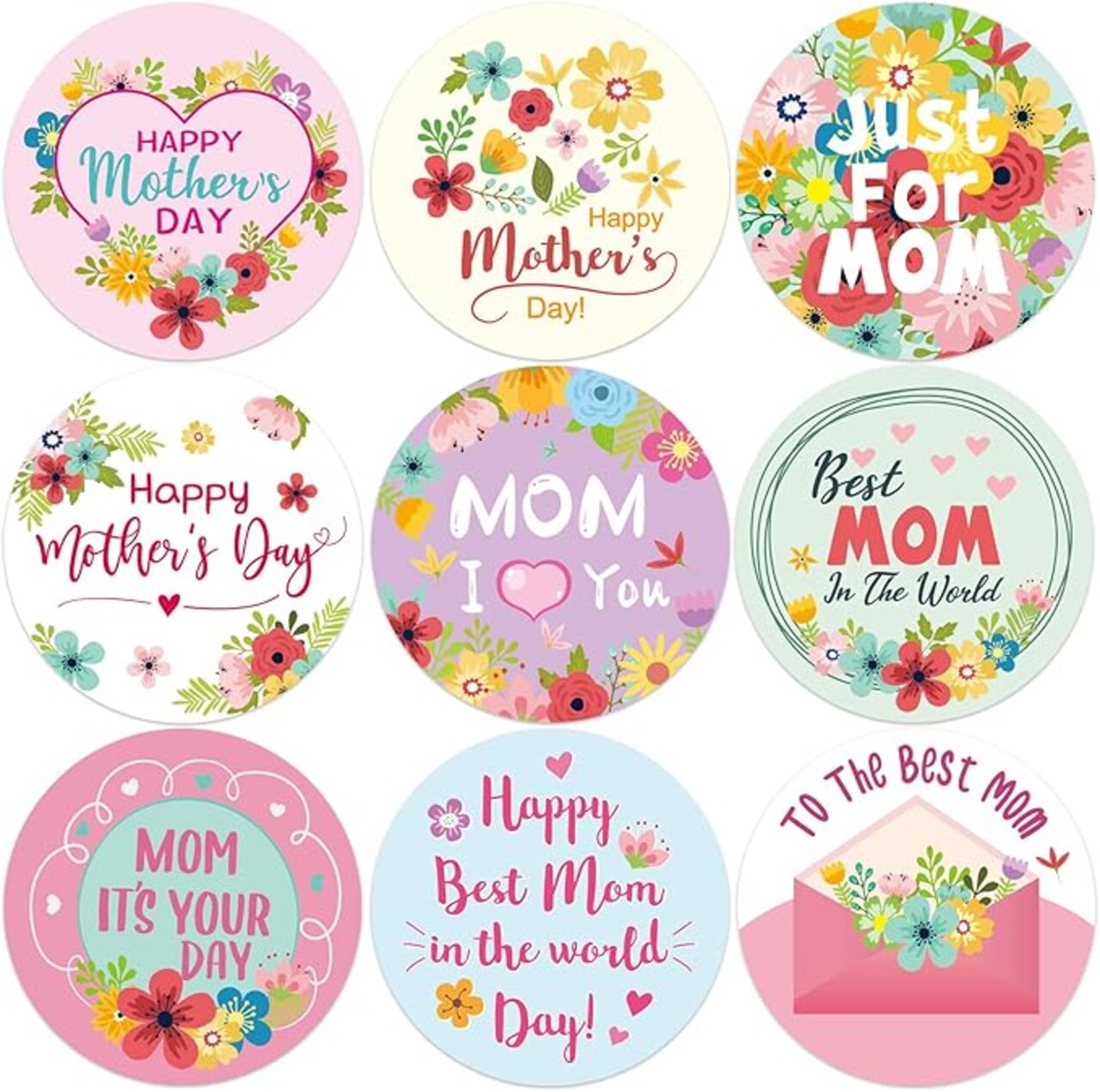 240PCS Happy Mother’s Day Stickers – Floral Round Labels for Cards, Gifts, Party Decorations & DIY Crafts